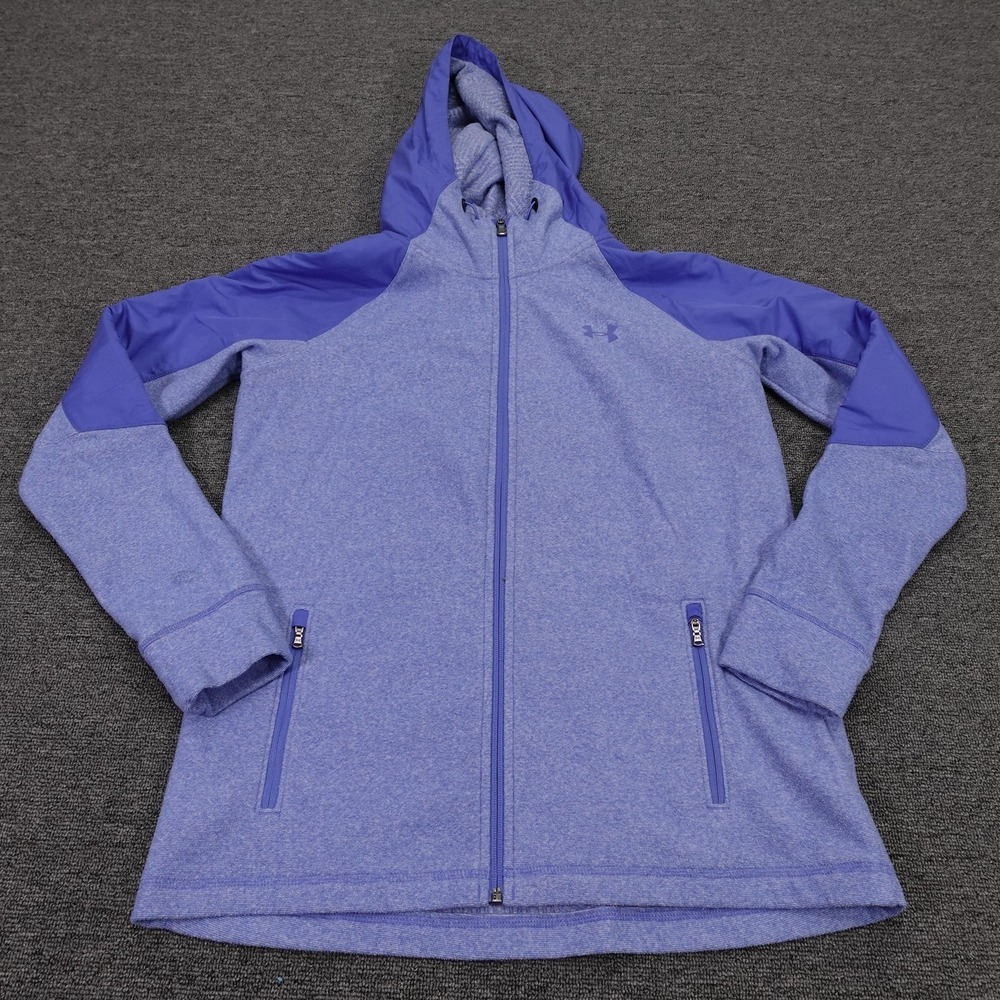 Under Armour ColdGear Reactor Jacket Womens Medium Blue Fleece Hooded Full Zip‎